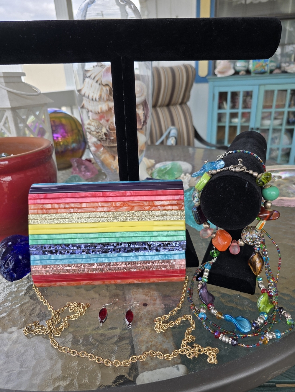 Kurt Geiger NWOT Colorful C.B & 4 Piece Beaded Necklace, Bracelet & Earrings Set